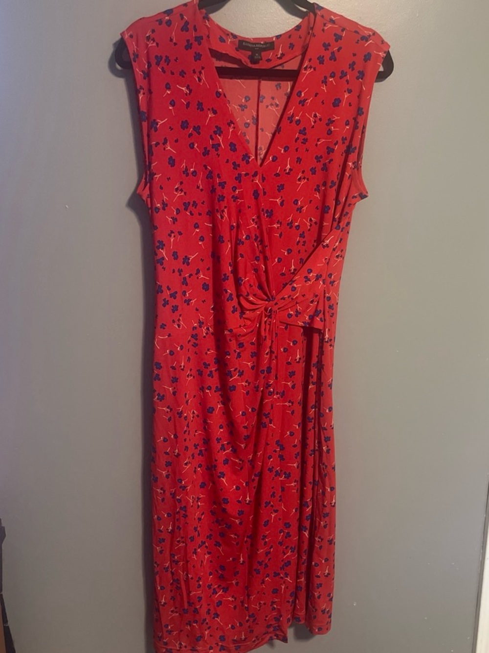 Banana Republic Red Floral Midi Dress with Navy Accents